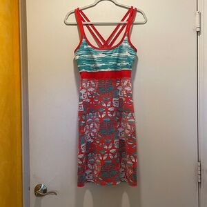 Soybu Women's medium Turquoise & Coral Patterned Strappy sleeveless Dress